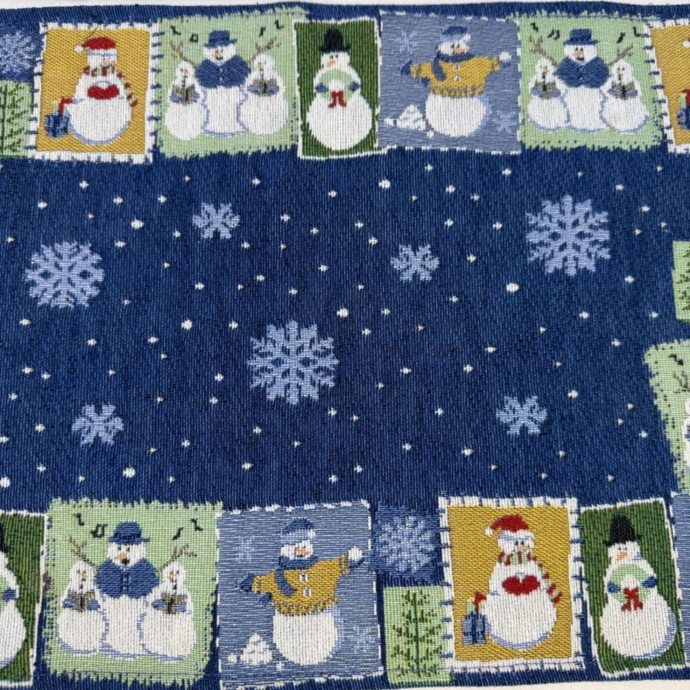 Vintage Woven Tapestry Snowman Placemats Blue Winter Holiday Set of 2